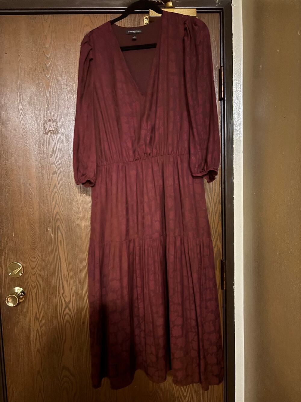 Banana Republic Burgundy/ Red Boho Indie Floral Flowy Fall Silky Maxi Dress